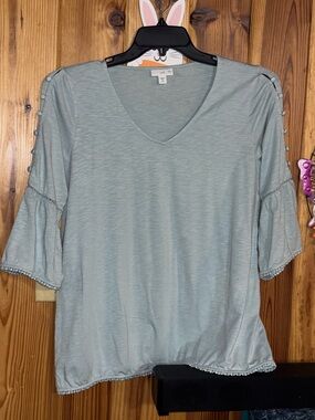 J. Jill Light Blue V-Neck Bell Sleeve Top
